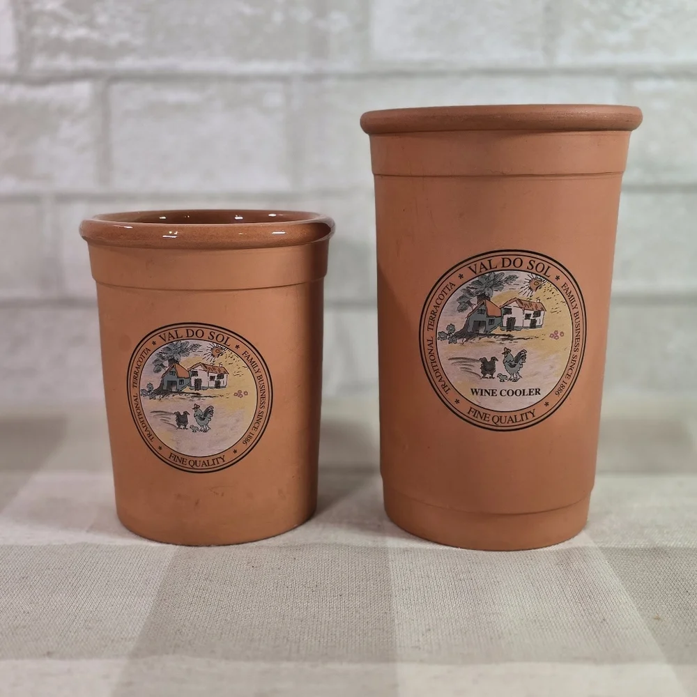 Terracotta Wine Cooler Quality Designed Crafted Portugal Farm Scene Set of 2